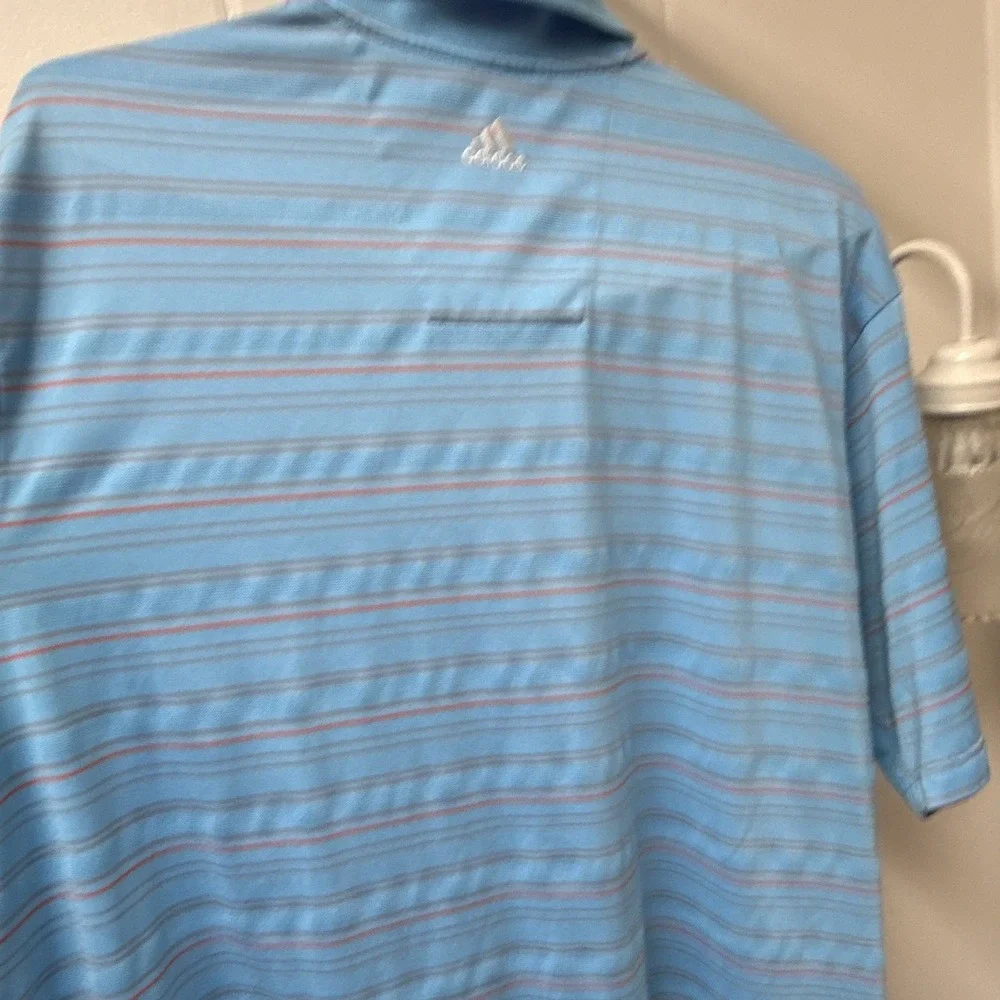 adidas ClimaCool Men's XL Blue Striped Short Sleeve Golf Polo, Breathable